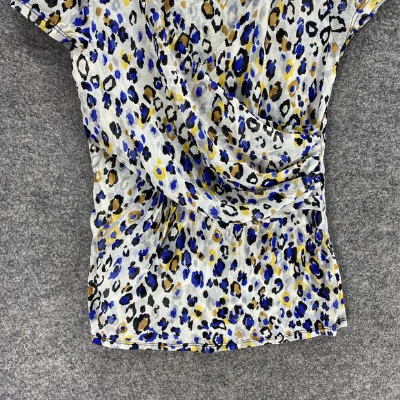 Charter Club Blouse Women PP Petite Blue Animal Print Surplice Short Sleeve - Picture 4 of 9